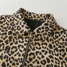 Women's Fashion Front Pocket Lapel Collar Casual Leopard Print Woven Fabric Zipper Flight Jacket For Daily Spring And Autumn Wear - Black - View 8