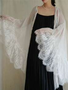 1pc Bohemian Style Solid Color Semi-Sheer Wavy Lace Trim Shawl Cover Up - Multicolor - View 6