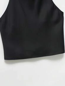 Top de satén de unicolor con cuello halter y espalda descubierta para primavera/verano - Negro - Ver 5