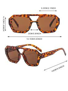 1 Pair Women's Leopard Print Polygon PC Frame Retro Double Bridge Fashion Street Style Personalized Glasses - Multicolor - View 5