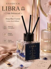 EVODUCK 1pc Flameless Long Lasting Libra Zodiac Crystal Reed Diffuser 50ml, Rose Amber Fragrance Oil With Deep Blue Crystal & 4 Fiber Reed Sticks, Smokeless Scented Oil Diffuser For Living Room Bedroom Vanity, Astrology Gift For Her, Aesthetic Room Decor - Mixed Fragrance - View 3