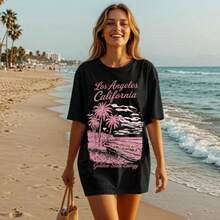 Los Angeles California T-Shirt, Vintage Beach Tee, Palm Tree Sunset Shirt, LA Graphic Tee, California Vacation Shirt, Summer Aesthetic Teesummer Tops - Black - View 1