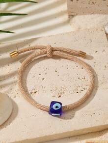 1 pièce Bracelet en corde tressée réglable avec cube œil maléfique pour femmes, bracelets de protection porte-bonheur colorés, bijoux bohèmes d'été de plage, cadeau de fête - Multicolore - Voir 16