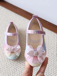 1 Pair Gradient Rainbow Glitter Girls Princess Shoes, Mesh Rhinestone Single Strap Soft Sole Baby Walking Shoes - Colorful - View 5