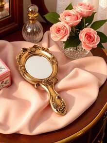 1pc Retro Style Handheld Makeup Mirror, Suitable For Birthday, Graduation, Mother's Day, Special Occasions, Gifts For Parents, Housewarming, Home Decor, Back To School Supplies, Portable Cosmetic Mirror - Multicolor - View 5