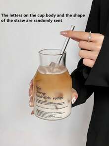 1pc 650ml Glass Cup With Straw And Letter, Ins Style Summer Glass Cold Drink Cup, Water Cup, Milk Cup, Coffee Cup, Juice Cup, Large Capacity Glass Cup, Suitable For Office And Outdoor Picnic, Holiday Birthday Party - Multicolor - View 11