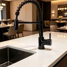Glossy Black Spring Pull Out Kitchen Faucet, 360° Rotatable Extensible Sink Tap - A - View 6