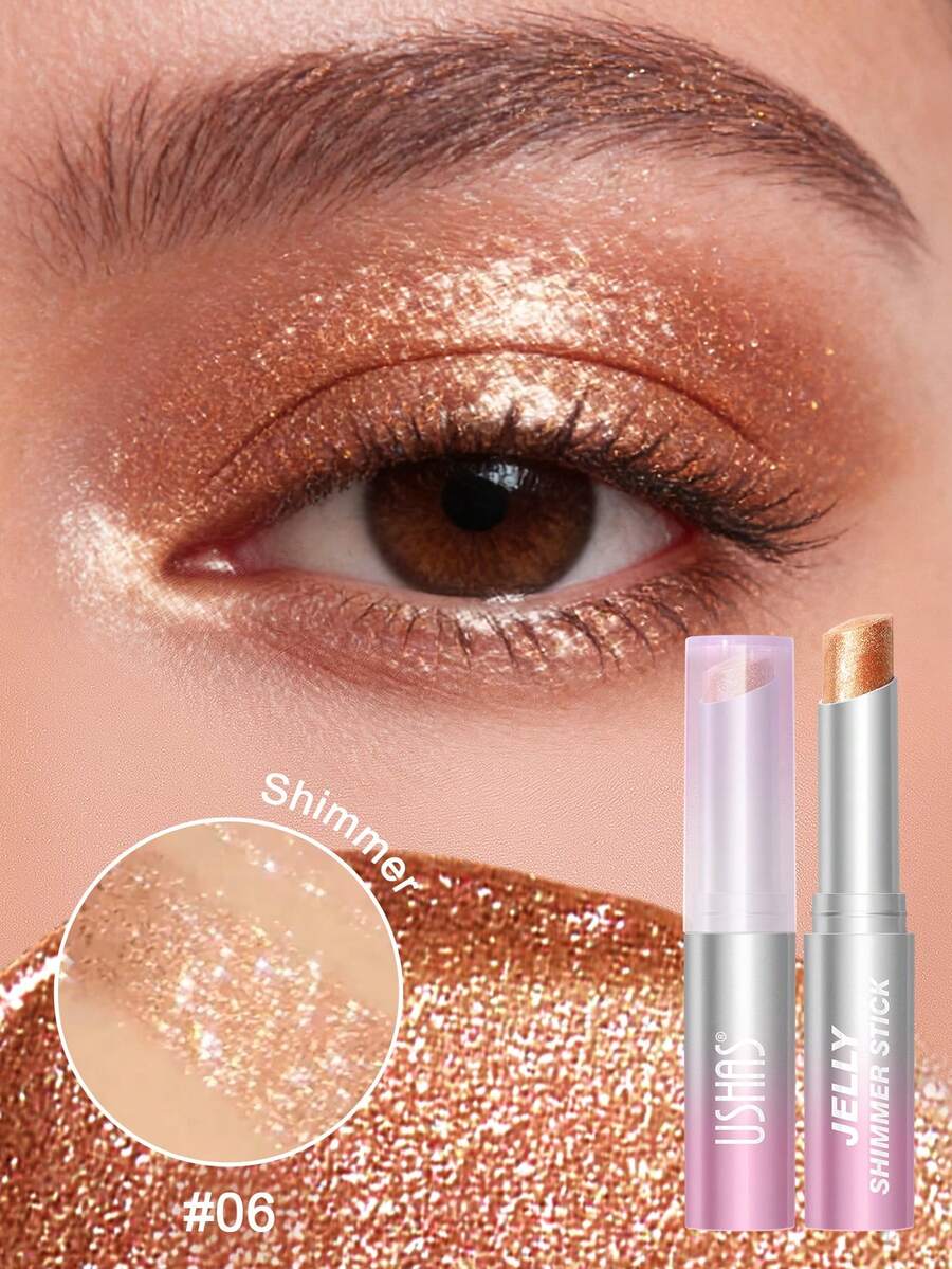 USHAS Jelly Glitter Eyeshadow Highlighter Stick, 6 Shades Available, Fine Glitter Texture, Jelly Texture Smooth And Easy To Apply, Long-Lasting And Non-Fading, Suitable For Travel And Multiple Occasions, Portable For Daily, Party And Holiday Makeup