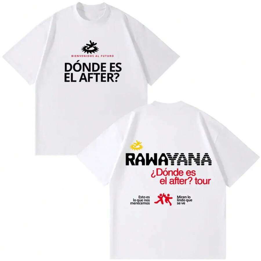 Rawayana ¿Donde Es El After? Tour Graphic T-Shirt For Men And Women, Fashionable T-Shirt, Summer Short-Sleeve Shirt, Casual Cotton Hip-Hop T-Shirt - Black - View 1