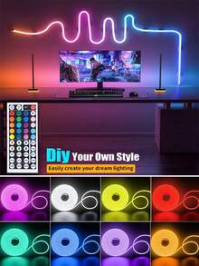 RGB 霓虹燈條 LED 燈條 矽膠繩燈 USB 供電 柔性燈條，配備 44 鍵遙控器，適用於遊戲室、派對、牆面、天花板、居家、房間、花園、聖誕節、電視/電腦背光裝飾、家居裝飾、節日裝飾、派對裝飾、生日裝飾、萬聖節裝飾 - RGB - 查看 3