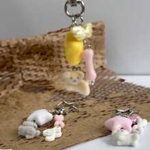 1pc Ins Cute Delicate Minimalist Silver Chain Cross Resin Star Bowknot Flocked Multi-Color Rabbit Bear Pendant Keychain Bag Charm, Suitable For Girls Women Daily Wear, Holiday Gift - Multicolor - View 8
