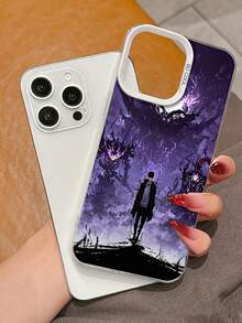 1pc Black Demon Anime Personalized Pattern Full Coverage Shockproof TPU Phone Case, Compatible With Apple 16 15 14 13 12 11 Pro Max - Purple - View 2