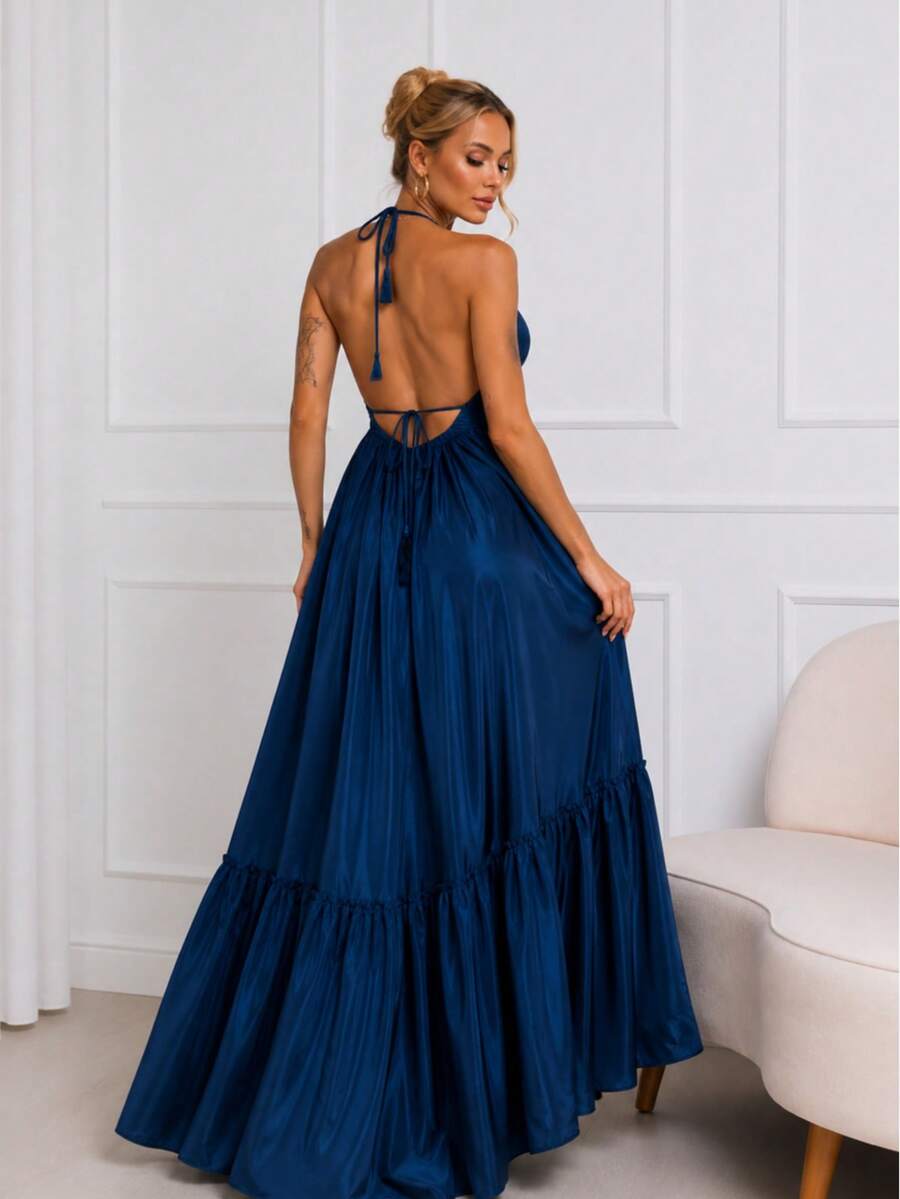 Long Dress Costs Nude - Dark Blue - View 1