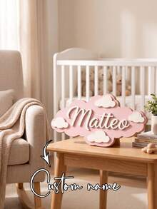 Personalized Cloud 3D Wooden Name Decor For Newborn Parents And Children's Room, Modern Nordic Nursery Wall Art, Rounded Edges Room Decoration - Black - View 11