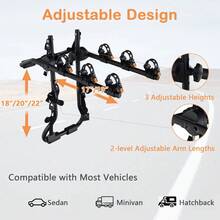 3-Bike Mounted Rack, Trunk Mount Bike Rack With Adjustable Length And Angle - Default Title - View 6