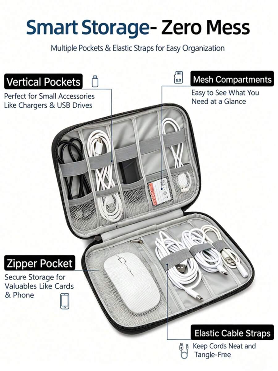 Travel Electronic Organizer Bag, Portable Cable Storage Pouch, Suitable For Storing Electronic Accessories, Data Cables, Phones, Watches, Watch Bands, Chargers, USB Flash Drives,Back To School