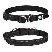 Reflective Pet Collar | Neoprene Comfortable Lining . Double D-Ring Durable | Adjustable For Small To Medium Dogs & Cats . Indoor & Outdoor Use, Non-Choking Pet Leash Optional - Black - View 1