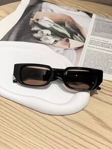 1pc Women's Mini Metal Line Decor Glossy Solid Color PC Frame Y2K Slim Rectangular Glasses, Suitable For City Outings, Dates, All-Season Versatile Styling - Multicolor - View 4