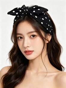 1/5pcs Back To School Polka Dot Rabbit Ear Headband Set, Wide Knot Headband, Elastic Bow Hair Tie, Cute Women's Hair Accessories, Autumn/Winter Vacation Style - Multicolor - View 6