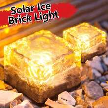 1/4/8PCS Outdoor Solar Ground Lights, Warm White Small/Large Garden Decor LED Night Lights, Portable Stair Step Lights, White Transparent Glass Shell, Built-In Rechargeable Battery, Embedded Solar Panel Charging, Suitable For Ground, Stairs, Balcony, Garden, Street, Path, Tea Table, Indoor Bed Decor Lighting Fixtures - Warm Light - Ice Brick Lamp - View 8