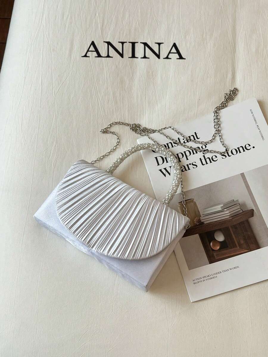 New Evening Party Small Square Bag With Structured Pleated Texture, Elegant Sophisticated Chain Strap Crossbody Handbag For Women, Formal Dress Party