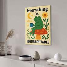 1件無框藝術 Everything Is A Figurative 海報：「Frog Coffee」語錄帆布畫，適用客廳、廚房、辦公室、房間、居家、房屋、復古、臥室裝飾，牆面裝飾，房間用品，家居用品，禮物，易於掛置 - 卡通 - 查看 7