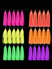 5pcs/Set Multicolor Fluorescent Tassel Garland Banner, Fluorescent Party Supplies, Glow-In-The-Dark Paper Tassel Curtain, Neon Party Decoration, Tassel Banner, Suitable For Fluorescent Photography Backdrop, Birthday Party, Wedding Party, Hawaiian Beach Party, Luau Party, Holiday Celebration And Home Decor, Tassel Decoration, Back To School, Halloween, Christmas Decoration - Multiple Styles - View 2