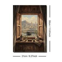 1pc Framed/Unframed Islamic Architecture Window View Rustic Canvas Poster Boho Arabic Muslim Mosque Landscape Wall Art Print Eid Ramadan Decor Religion Scroll Painting For Prayer Room Living Room,Bedroom,Modern Home Decoration - C - View 14