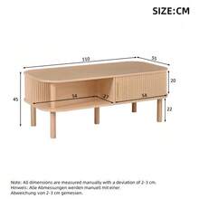 Couchtisch aus hellem Holz, 110*55*45 cm, aus MDF, Wohnzimmertisch mit Rolltür, offenen Fächern zur Aufbewahrung, Tragfähigkeit bis zu 60 kg, skandinavischer Couchtisch, Beistelltisch neben dem Sofa, Couchtisch. - Natürliche Farbe - Übersicht 5