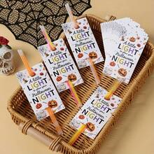 48 piezas Tarjetas de decoración con palos luminosos de Halloween, patrón de fantasma blanco y calabaza, decoración del hogar de Halloween, decoración de fiesta de Halloween, recuerdos de fiesta, suministros para fiesta de Halloween - A - Ver 11