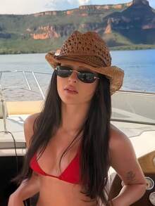 1pc Vintage Hollow Wide Brim Straw Hat, Suitable For Spring/Summer Outdoor Travel, Beach Vacation Wear, Hand-Woven Breathable Sun Protection Western Cowboy Panama Straw Hat, Unisex - A - View 2