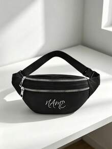 Bolso bandolera unisex con cinturón personalizable con nombre, unicolor, gran capacidad, bolso de cintura - Negro - Ver 5