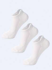 3 Pairs Low-Cut Ankle Running Socks For Sports And Outdoor, With Arch Support, Breathable And Cushioned, Unisex - White - View 5