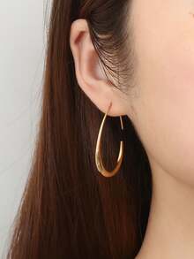 1 Pair Minimalist Chic Women's Teardrop Large Hoop Geometric Copper Earrings, Date Gift - Yellow Gold - View 3