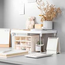 3/2-Tier Stackable Desktop Organizer Shelf, Back To School Supplies, Space-Saving Foldable Desktop Storage Rack For Office Dorm Vanity, Cabinet Organizer Shelf, Multi-Function Tabletop Storage Rack, White Leakage Shelf For Placing Cups - Multicolor - View 3