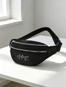 Bolso bandolera unisex con cinturón personalizable con nombre, unicolor, gran capacidad, bolso de cintura - Negro - Ver 8