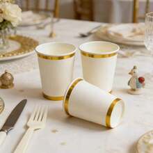 10/20/30/40/50pcs Elegant Gold Foil Rim Paper Cups, Suitable For Hot And Cold Drinks, Perfect For Parties, Picnics, Travel And Various Occasions, Ideal For Any Occasion And Birthday Celebrations - Multicolor - View 7