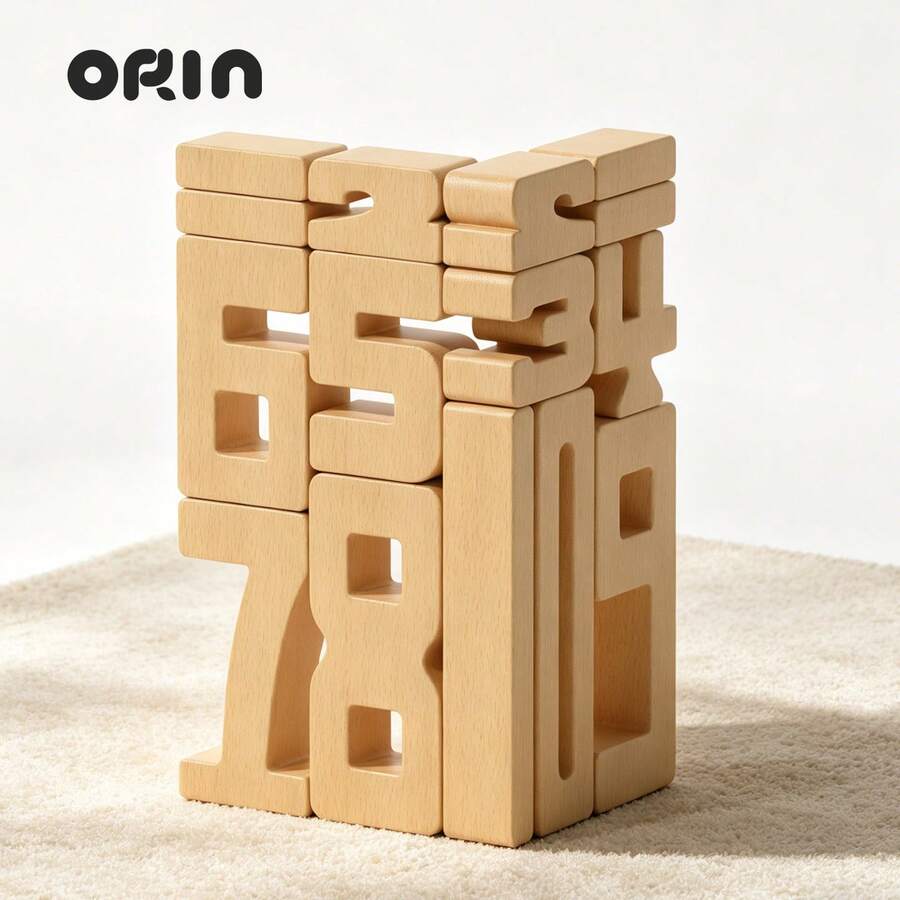 1-10 Natural Wooden Number Stacking Blocks Set With Large Size Digits. It Combines Number Recognition And Math Games To Train Kids'fine Motor Skills, Focus And Spatial Logic, An All-Scene Educational Toy For Holidays And Children's Birthday Gifts - Multicolor - View 1