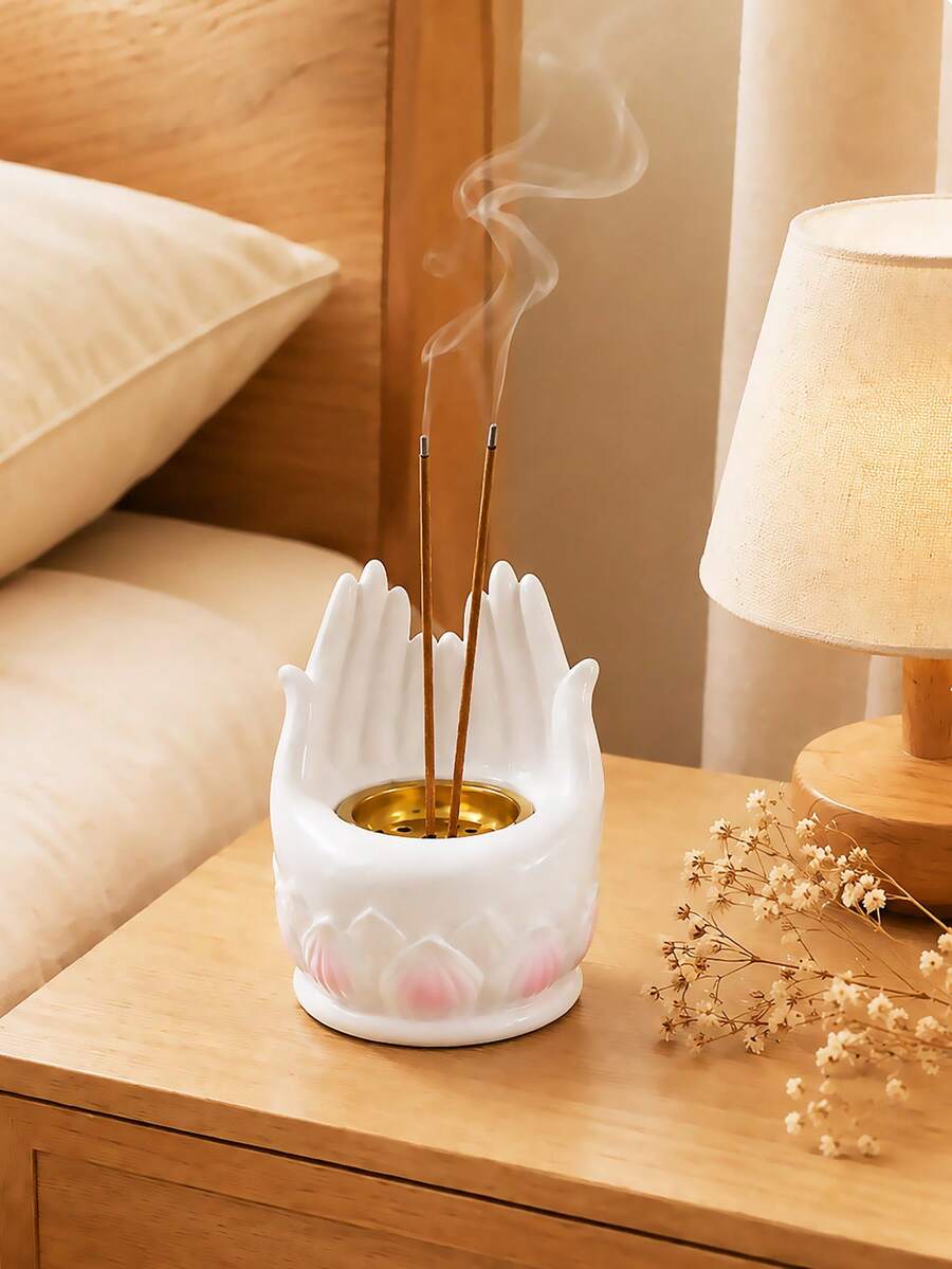 1件創意樹脂蓮花手多功能香座,適用於瑜伽冥想與居家裝飾,節慶香爐 - 彩色 - 查看 1