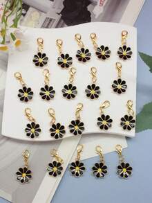 10Pcs Four‑Leaf Clover Fortune Keychain,Lucky Shamrock Charm Keyring.Perfect Gift For Graduation,Wedding,Various Ceremonies And Packaging Decorations. - Black Eight-petaled Flower a - View 4