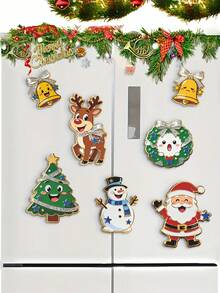 7pcs Christmas Refrigerator Magnets, Acrylic Flat Magnetic Decorative Pieces, Including High-Definition Santa Claus, Christmas Tree, Snowman, Reindeer, Bell Patterns. Suitable For Refrigerator, Car And Storefront, Creating Holiday Atmosphere, Can Be Used As Small Gifts For Family And Friends - Multicolor - View 5