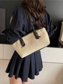 Dedoo 1pc New Coffee Color Bowling Bag, Autumn/Winter Vintage Style, Suitable For Commuting/Student Use (Pendant Not Included) - Beige - View 8
