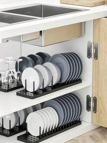 1pc/2pcs Multi-Function Drawer Organizer, Adjustable Divider Tray, Suitable For Kitchen Plates, Bowls, Non-Slip Utensil Storage Rack, Portable Compartment Storage Box - View 4