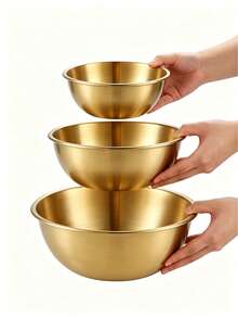 (1pc/3pcs)Stainless Steel Rolled Rim Mixing Bowls, Multi-Size Stackable Kitchen Bowls For Baking, Mixing And Food Prep, Durable Cooking Storage Bowls, Ideal Kitchen Gadget, Christmas Gift - View 4