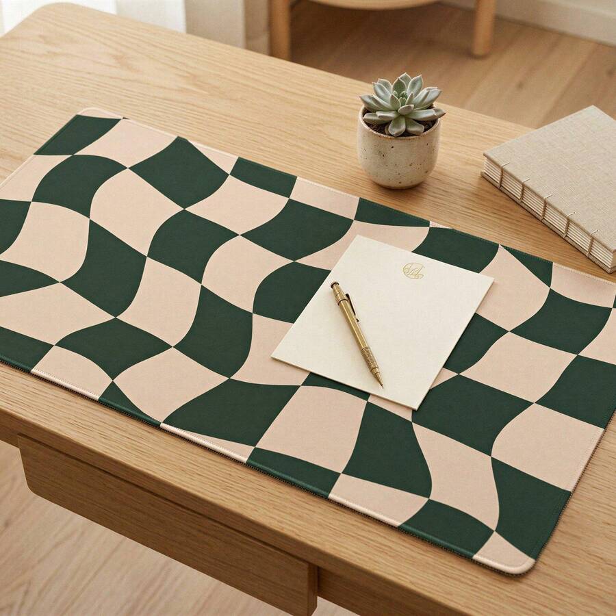 Wavy Checkerboard Desk Mat - Groovy Large Mouse Mat - Cozy Desk Accessory - Mouse Pad - View 1