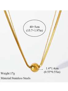 RAYQUEEN Stainless Steel Fashion Versatile Round Bead Pendant Necklace & Earrings Set Decorative Jewelry For Women, Suitable For Holiday Wear - Gold - View 8