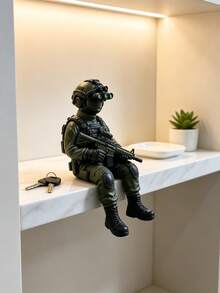 1件特種部隊士兵動作公仔，配夜視鏡與突擊步槍，軍事戰術坐姿人偶，書架桌面裝飾，適用居家與辦公室 - A - 查看 8