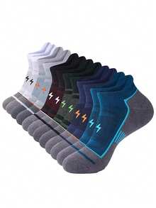 1/6/12 Pairs Men's Mesh Sports Socks With Lightning Pattern - Multicolor - View 1