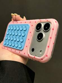 Creative Full Screen Polka Dot Color Block Bracket Silicone Sucker Suction Phone Case Compatible With IPhone 17 Pro Max 17 Pro 16 Pro Max 14 15 Pro Max 13 12 Pro 14 Plus 17 Air 11 Cute Soft Anti Fall Protective Cover - Rose Red Polka Dots - View 3