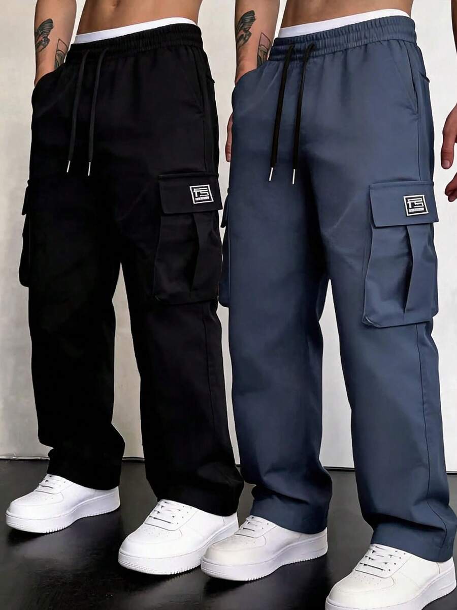 男士長褲 戶外旅行 登山健身 多功能 多口袋抽繩束口工裝褲 - 彩色 - 查看 1